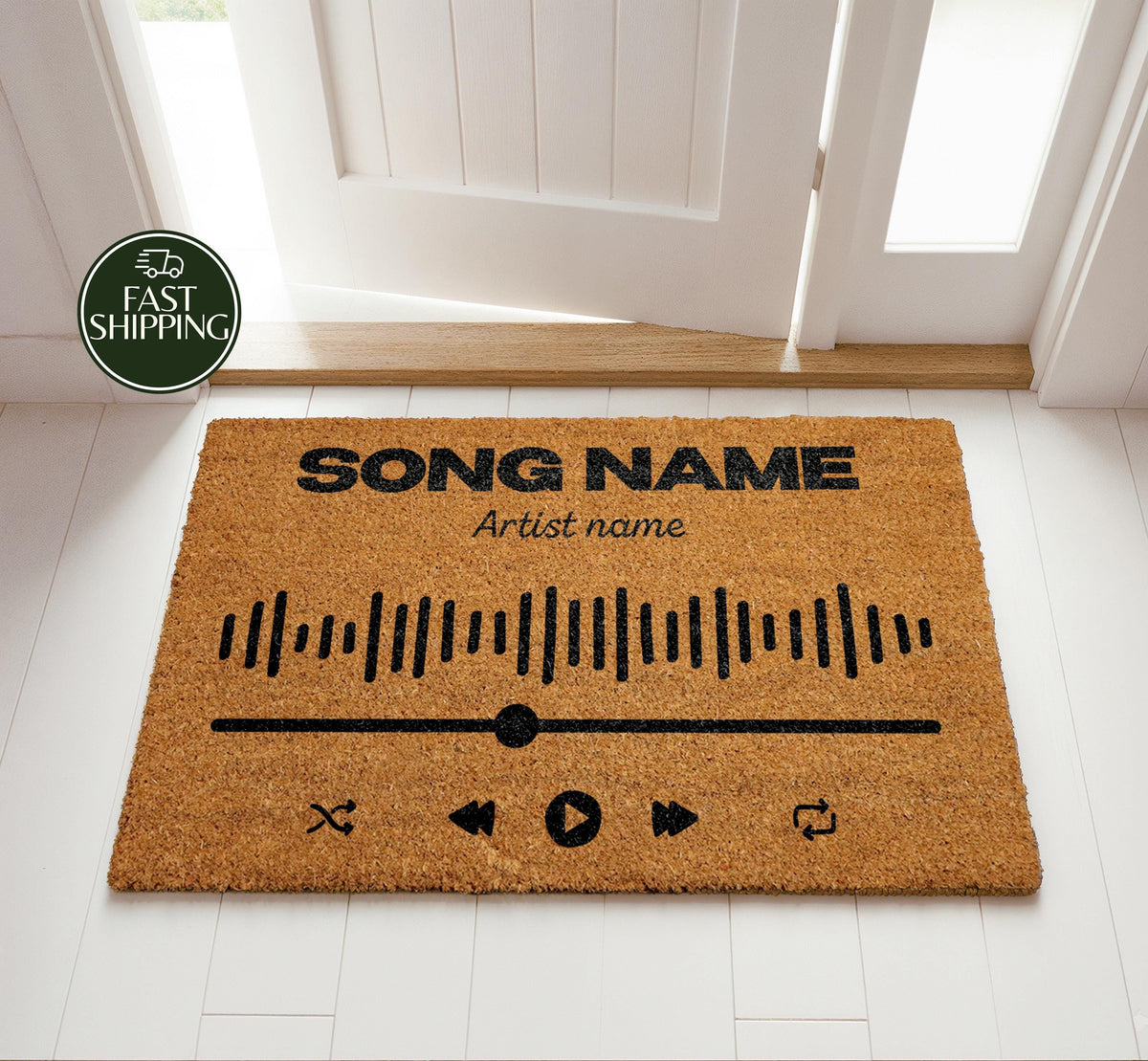 Customizable Song And Artist Name Doormat, Personalized Music Player Welcome Mat