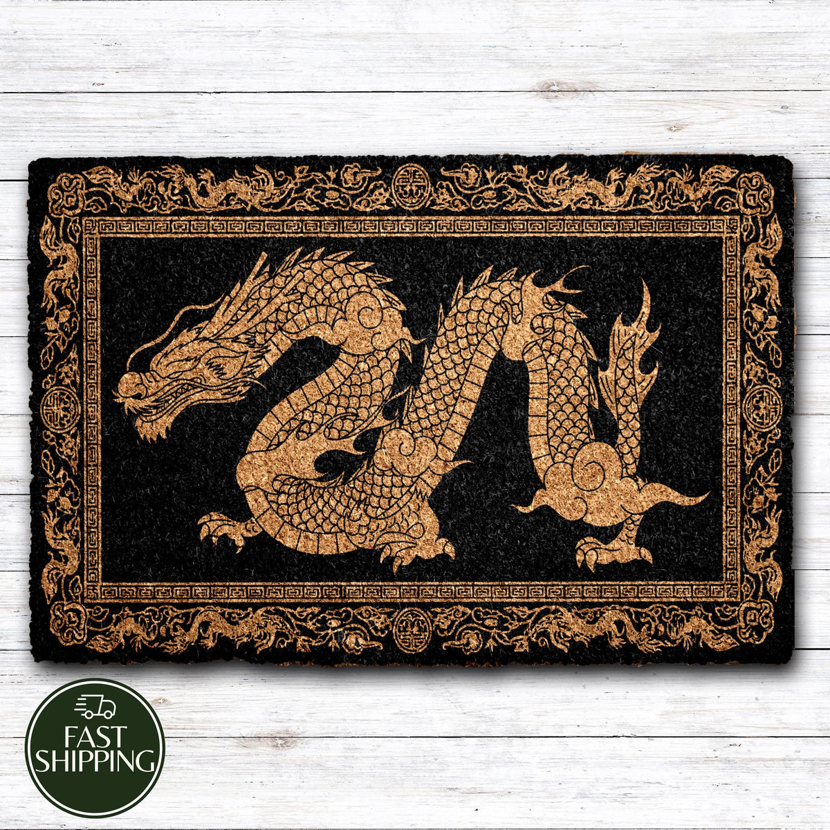 Chinese Dragon Design Doormat, Celestial Dragon Welcome Mat, Asian Inspired Home Decor