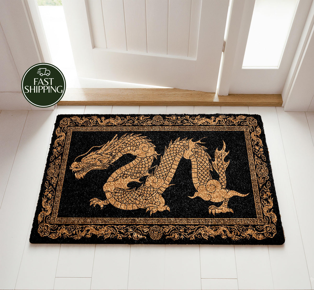 Chinese Dragon Design Doormat, Celestial Dragon Welcome Mat, Asian Inspired Home Decor