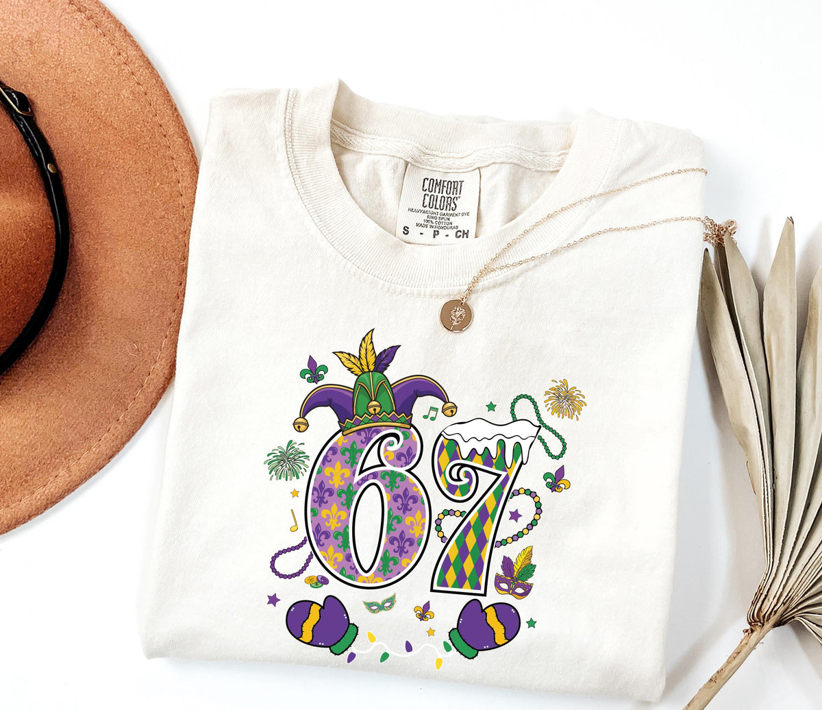 6 7 Mardi Gras Comfort Colors® Shirt, New Orleans T-Shirt, Funny Mardi Gras Carnival Shirt, Six Seven Purple Green Gold Festival Tee