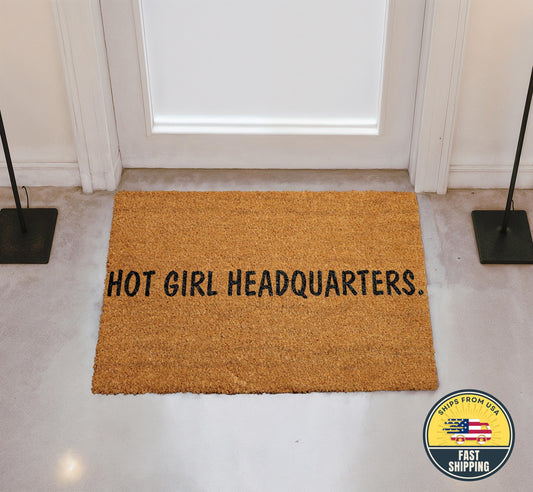Hot Girl Headquarters Doormat, Funny Coir Welcome Mat, Funny Hot Girl Doormat