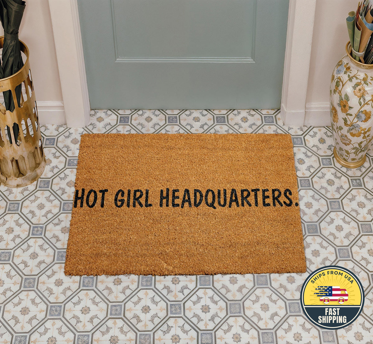 Hot Girl Headquarters Doormat, Funny Coir Welcome Mat, Funny Hot Girl Doormat
