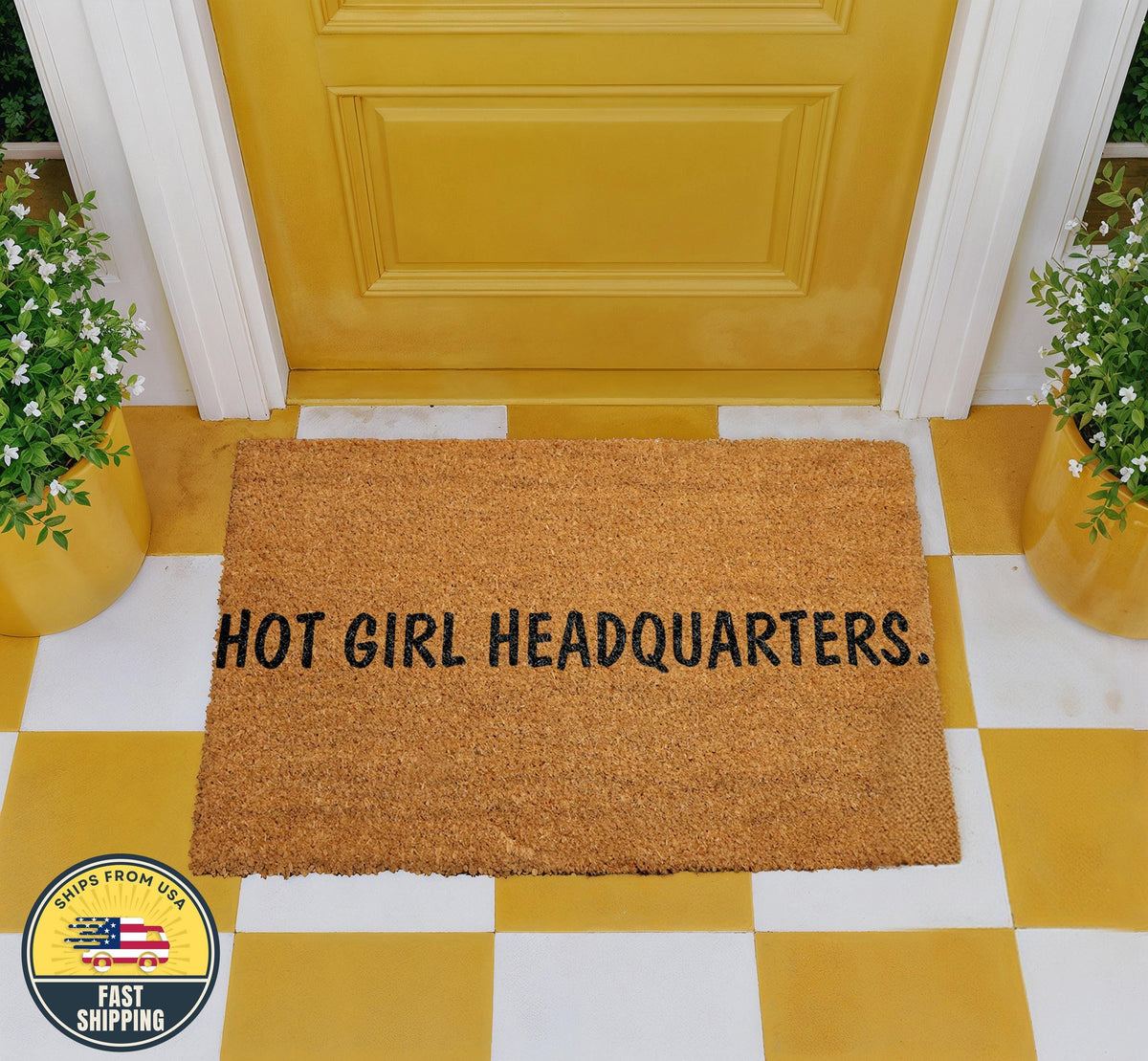 Hot Girl Headquarters Doormat, Funny Coir Welcome Mat, Funny Hot Girl Doormat