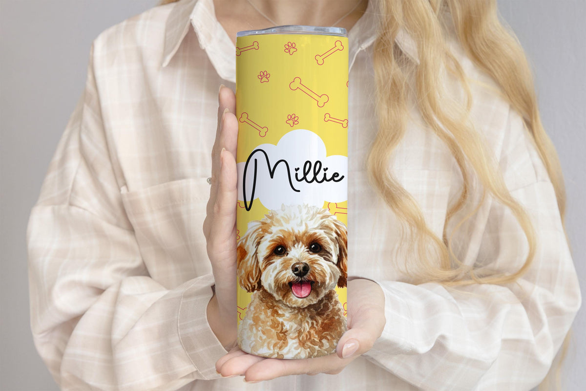 Custom Watercolor Dog Photo Tumbler, Personalized Pet Photo & Name Cup, Paw Print Design Dogs Mom Gift, Pets Lover Colorful Tumblers