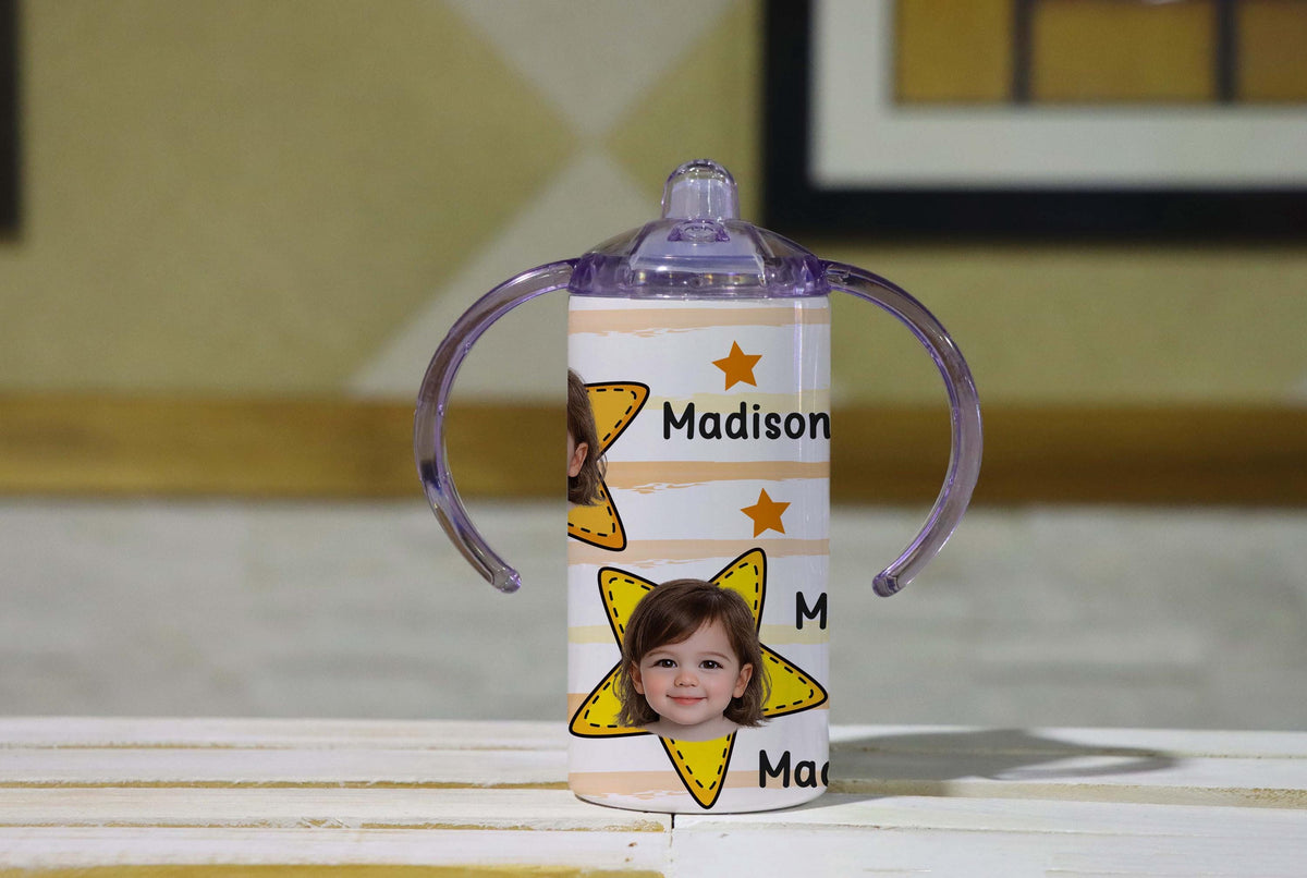 Personalized Baby Tumbler, Photo & Name, Rainbow Flower Design