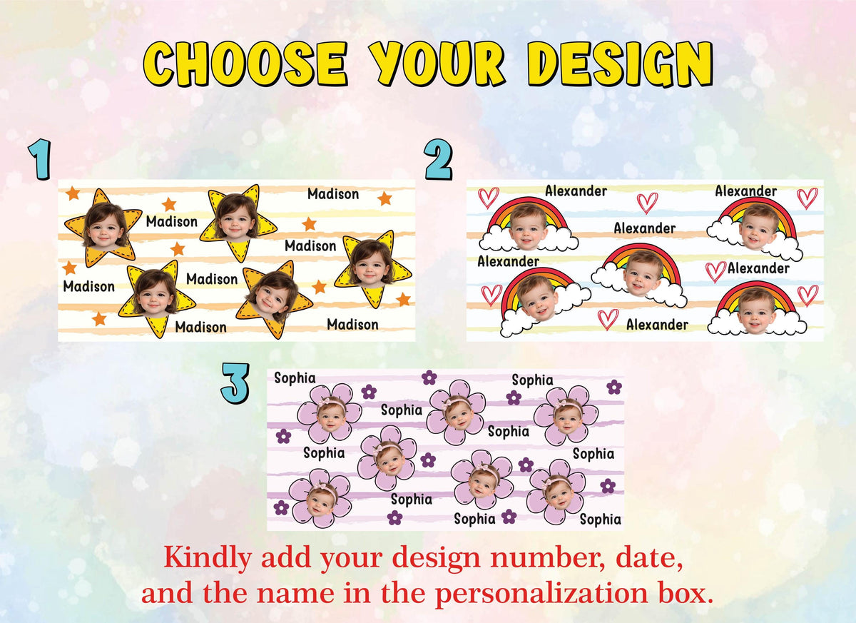 Personalized Baby Tumbler, Photo & Name, Rainbow Flower Design