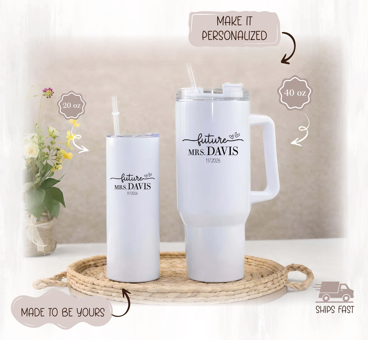 Personalized Future Mrs. Tumbler, Bride Travel Cup, Engagement Gift, Bridal Shower Drinkware
