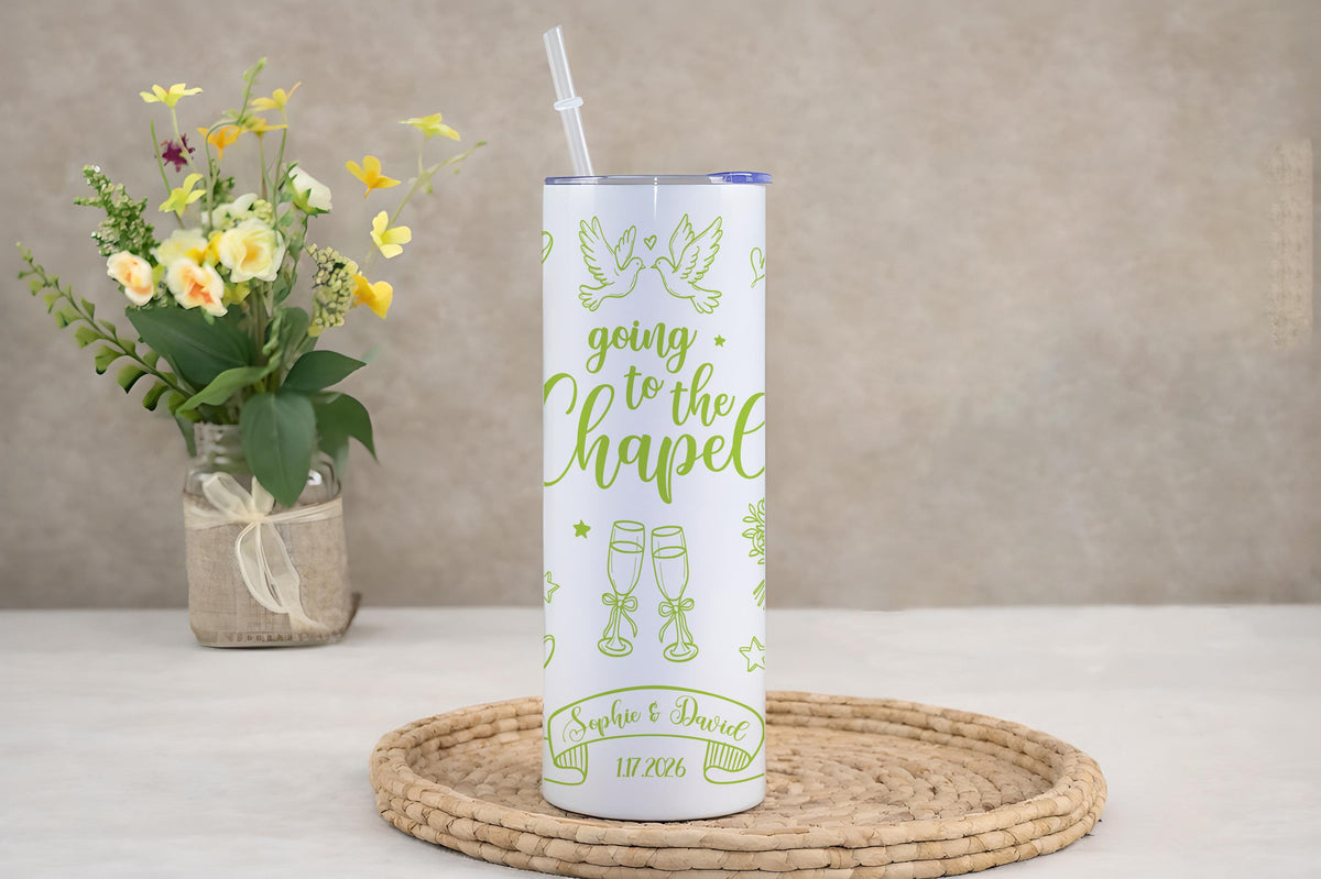 Going To The Chapel Tumbler, Personalized Wedding Drinkware, Custom Bride and Groom Gift