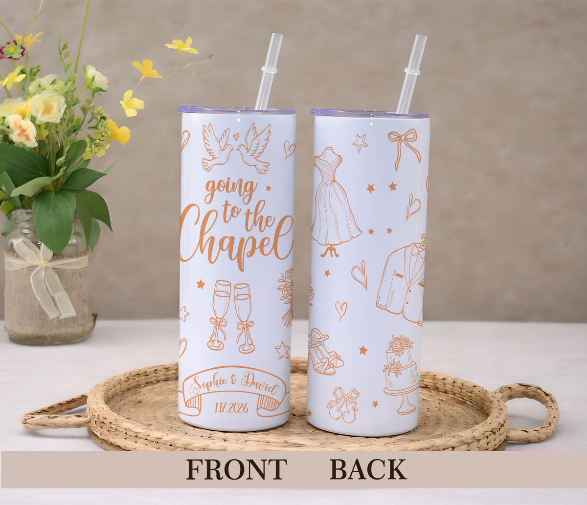 Going To The Chapel Tumbler, Personalized Wedding Drinkware, Custom Bride and Groom Gift