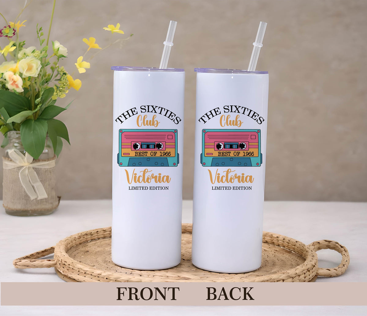 Sixties Club Tumbler, Personalized Stainless Steel Cup (20oz or 40oz)