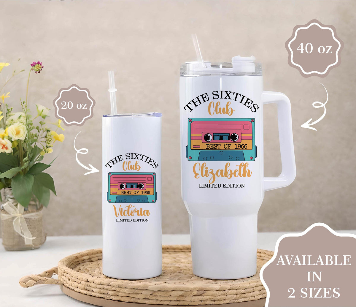 Sixties Club Tumbler, Personalized Stainless Steel Cup (20oz or 40oz)