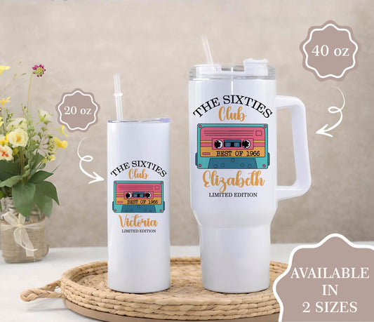 Sixties Club Tumbler, Personalized Stainless Steel Cup (20oz or 40oz)