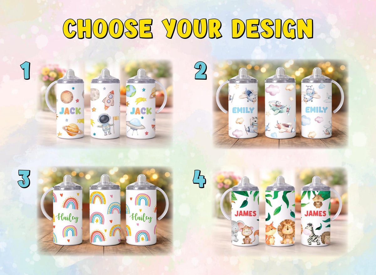 Personalized Toddler Sippy Cup with Handles, Astronaut Design, Baby Gift Water Bottle