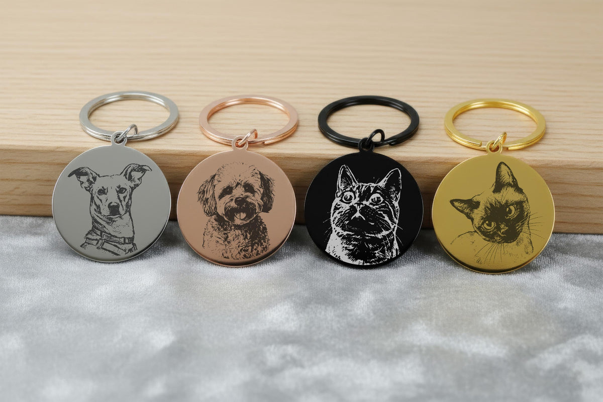Personalized Cats Photo Engraved Tag, Custom Pet Portrait Collar Charm, Two-Sided Metal Pets ID Tags, Unique Cats Lover Gift