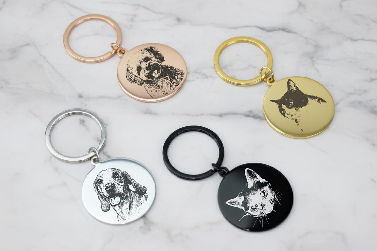 Personalized Cats Photo Engraved Tag, Custom Pet Portrait Collar Charm, Two-Sided Metal Pets ID Tags, Unique Cats Lover Gift