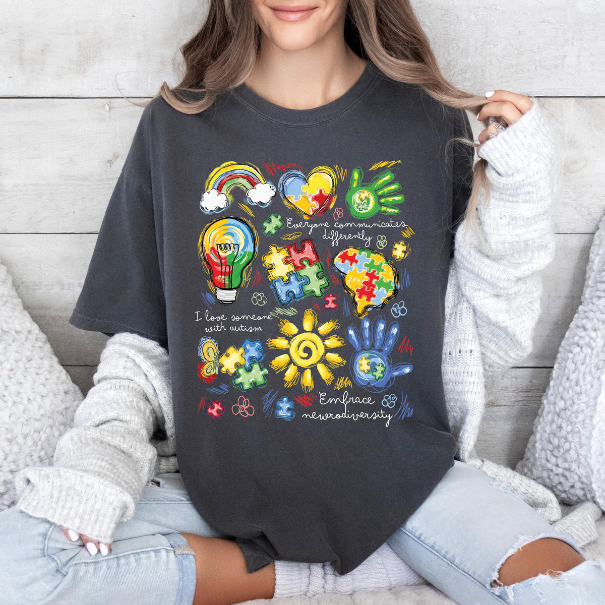 Comfort Colors® Brushstroke Autism Shirt, Everyone Communicates Differently T-Shirt, Autism Puzzle Crewneck, Autism Support Gift Tee