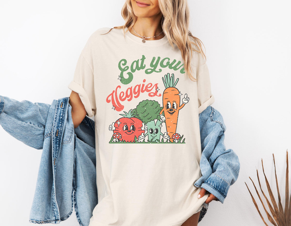 Comfort Colors® Eat Your Veggies Shirt, Retro Farmers Market Vegetable T-Shirt, Gift for Vegetarian & Vegan, Garden Vegetable Crewneck Tee