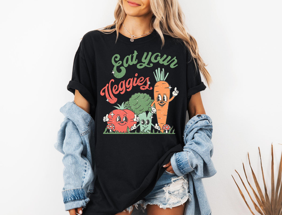 Comfort Colors® Eat Your Veggies Shirt, Retro Farmers Market Vegetable T-Shirt, Gift for Vegetarian & Vegan, Garden Vegetable Crewneck Tee