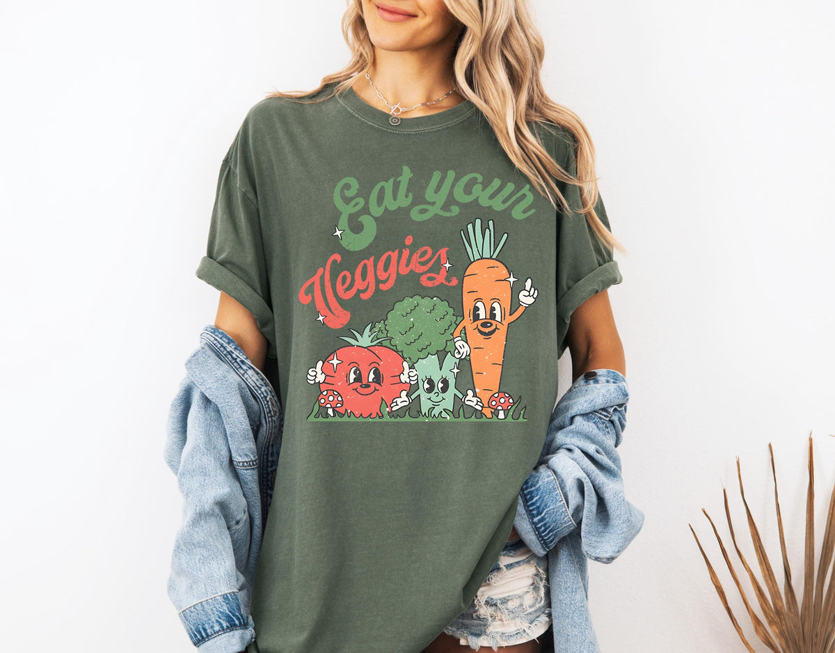 Comfort Colors® Eat Your Veggies Shirt, Retro Farmers Market Vegetable T-Shirt, Gift for Vegetarian & Vegan, Garden Vegetable Crewneck Tee