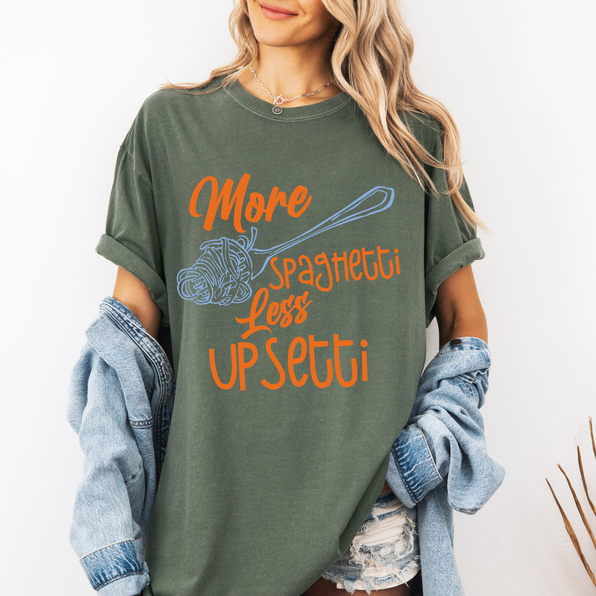 Comfort Colors® More Spaghetti Less Upsetti Shirt, Funny Food Crewneck, Spaghetti Lover Tee, Food Humor Gift