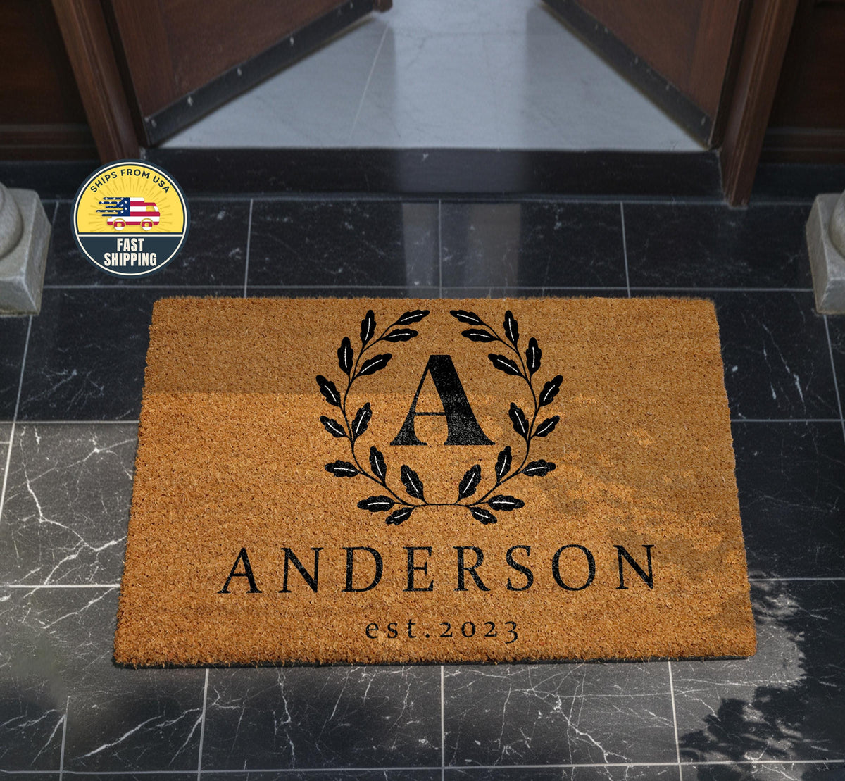 Custom Last Name Welcome Doormat, Personalized Door Mat With Date, New Home Welcome Rug