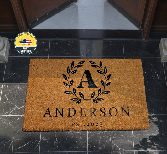 Custom Last Name Welcome Doormat, Personalized Door Mat With Date, New Home Welcome Rug