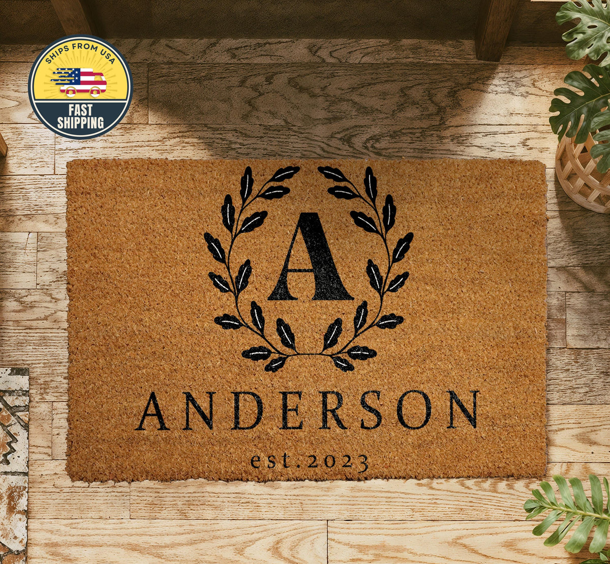 Custom Last Name Welcome Doormat, Personalized Door Mat With Date, New Home Welcome Rug