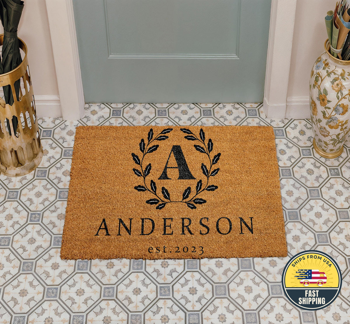 Custom Last Name Welcome Doormat, Personalized Door Mat With Date, New Home Welcome Rug