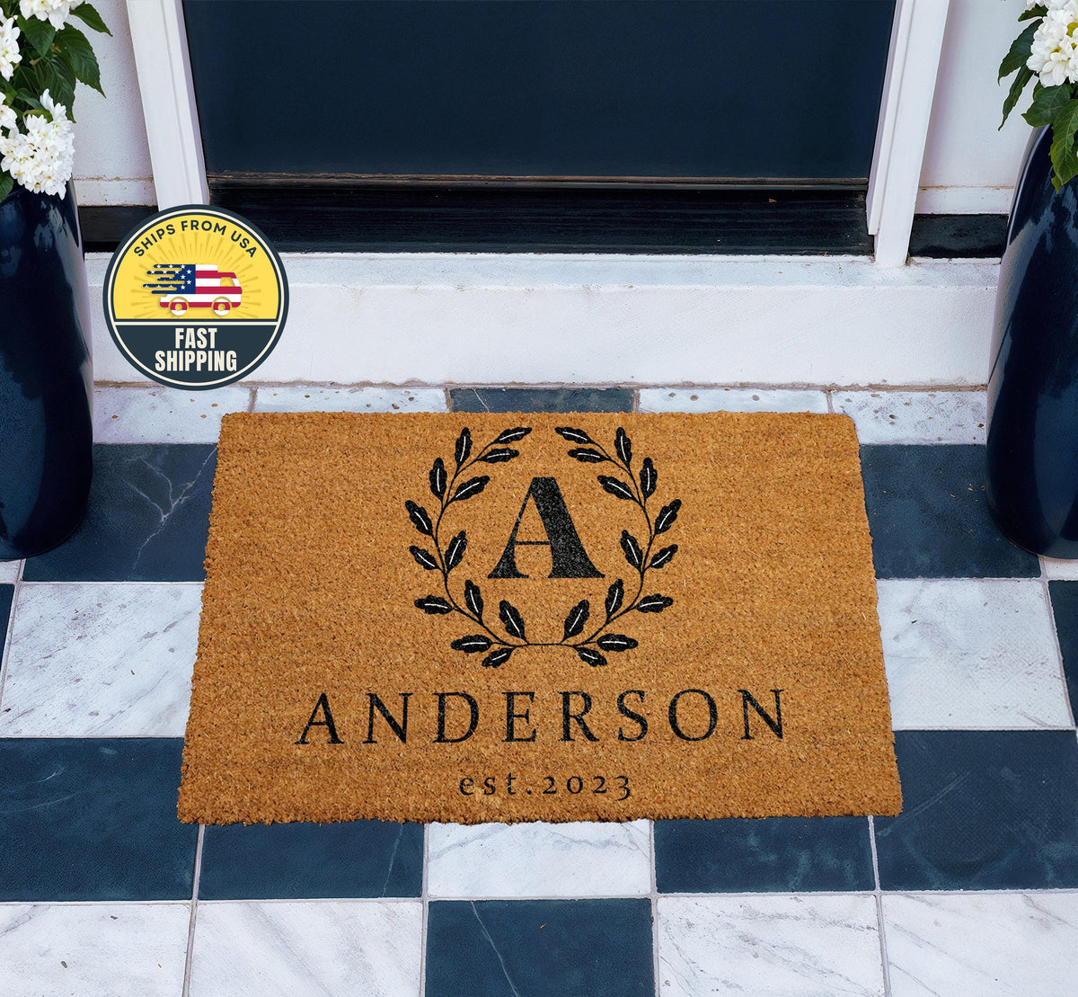 Custom Last Name Welcome Doormat, Personalized Door Mat With Date, New Home Welcome Rug