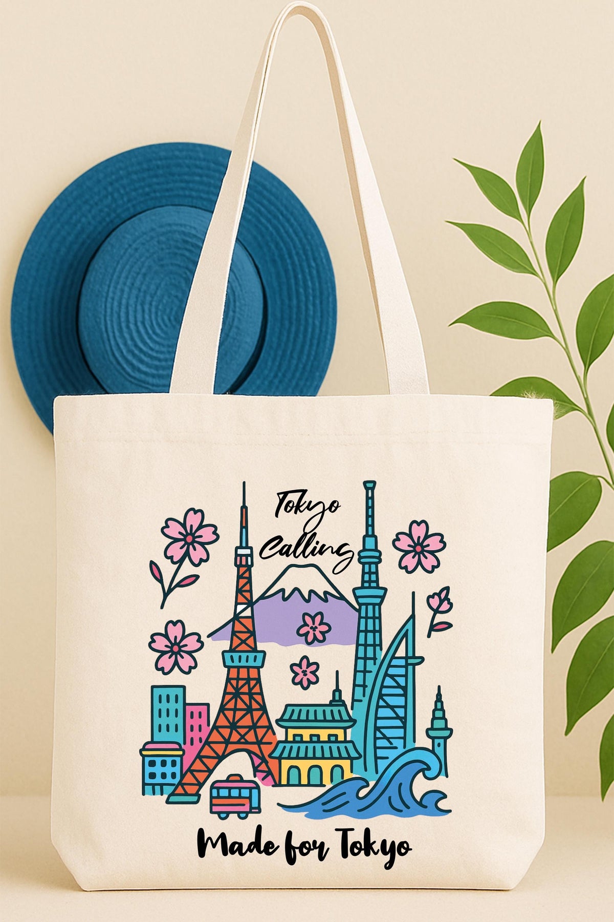 Tokyo Skyline and Cherry Blossom Tote Bag