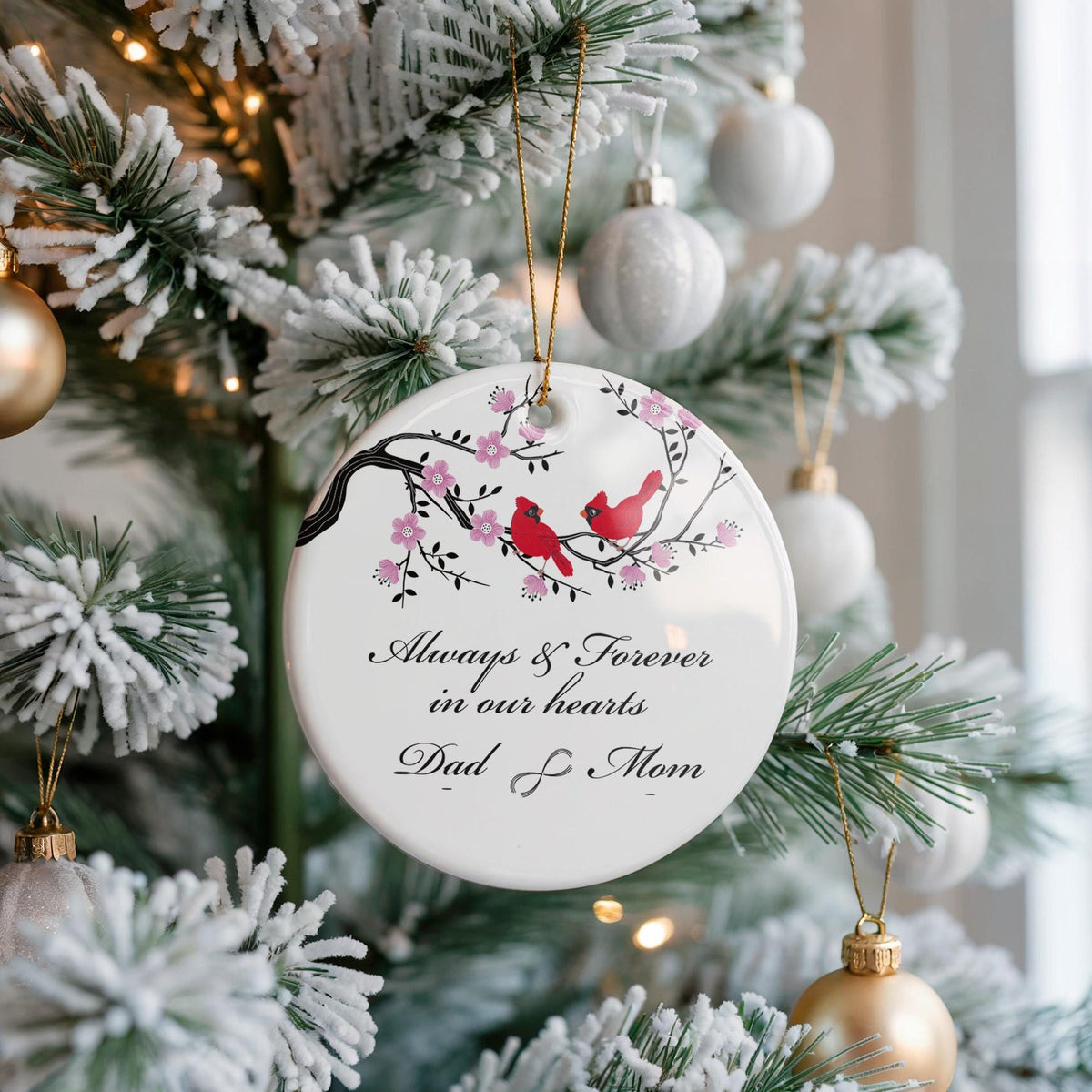 Ceramic Memorial Ornament, Dad & Mom Remembrance Keepsake, Sympathy Bereavement Gift