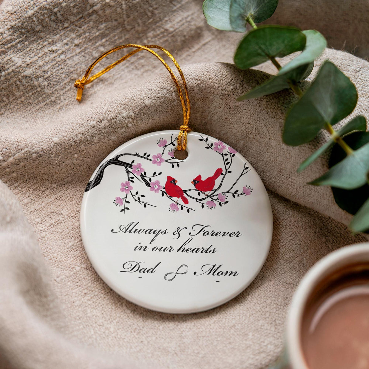 Ceramic Memorial Ornament, Dad & Mom Remembrance Keepsake, Sympathy Bereavement Gift