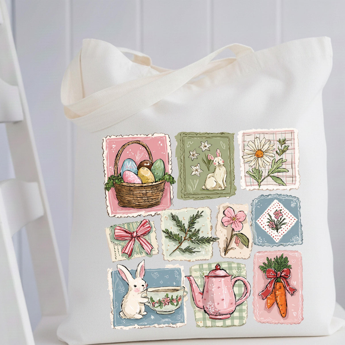 Easter Eggs Tote Bag, Coquette Bunny Gift Tote, Happy Easter Bags