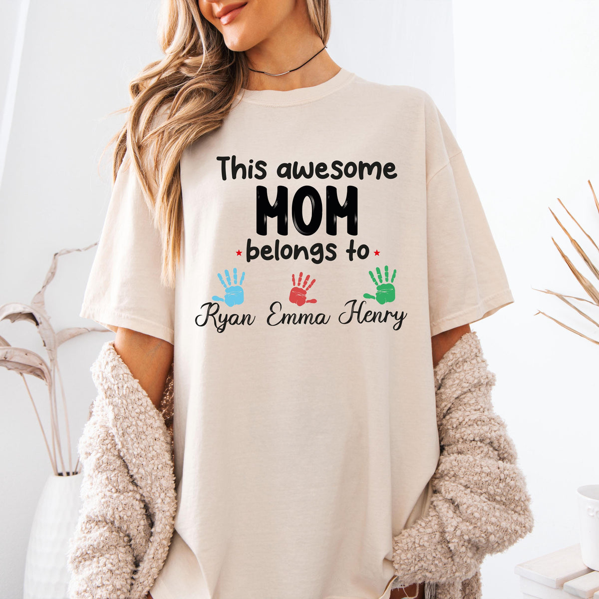 Comfort Colors® Custom This Awesome Mom Belongs to Shirt, Mama with Kids Names Tee, Mother's Day Gift