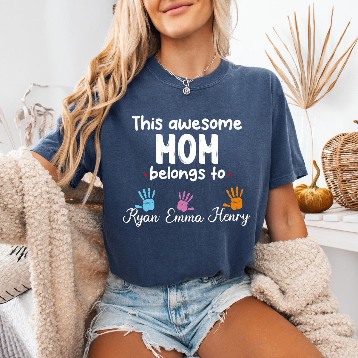 Comfort Colors® Custom This Awesome Mom Belongs to Shirt, Mama with Kids Names Tee, Mother's Day Gift
