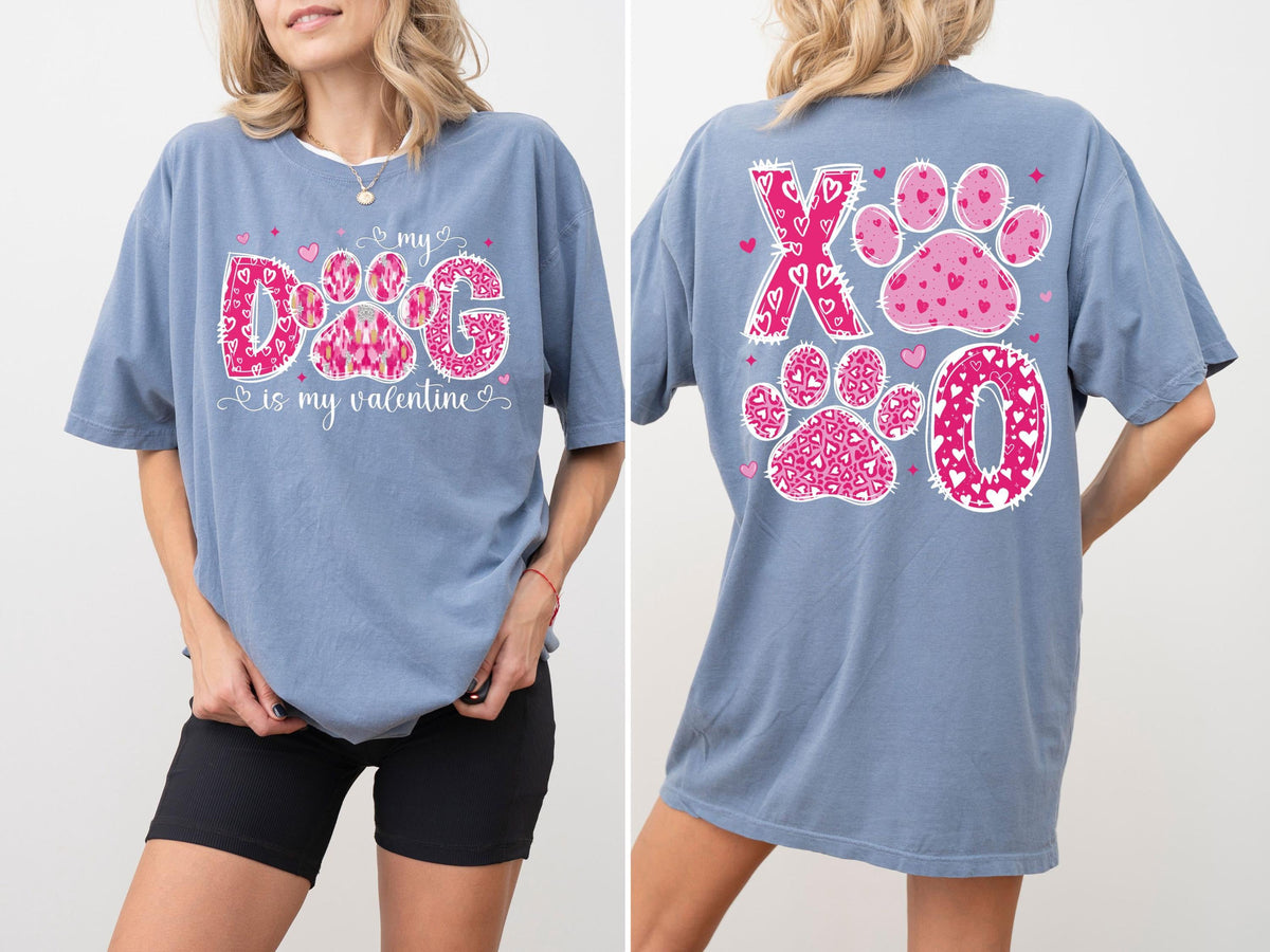 Comfort Colors® My Dog Is My Valentine Shirt, Dog Valentine XOXO T-Shirt, Dog Lover Shirt, Funny Dog Mom Valentine's Day Tees, Paw Print Tee