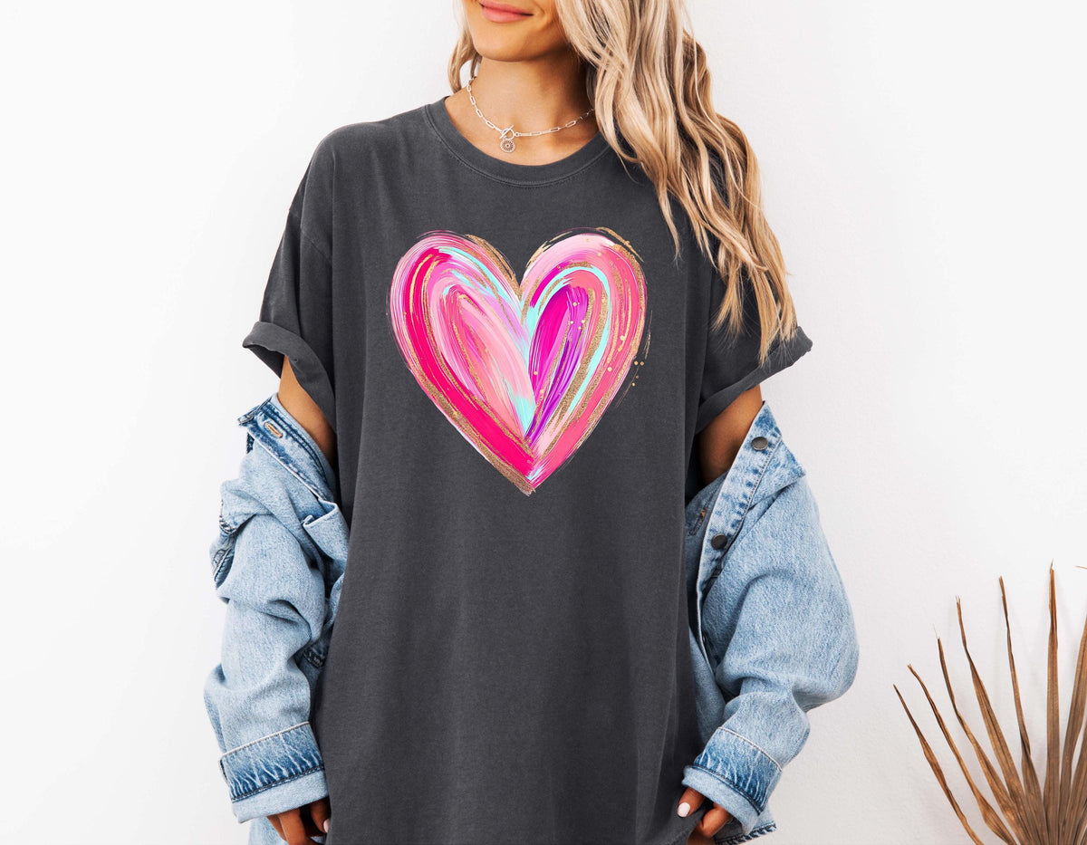 Watercolor Heart Comfort Colors® Shirt, Colorful Heart T-shirt, Valentine's Day Gift Tee, Women Heart Shirt, Couple Vacation Crewneck