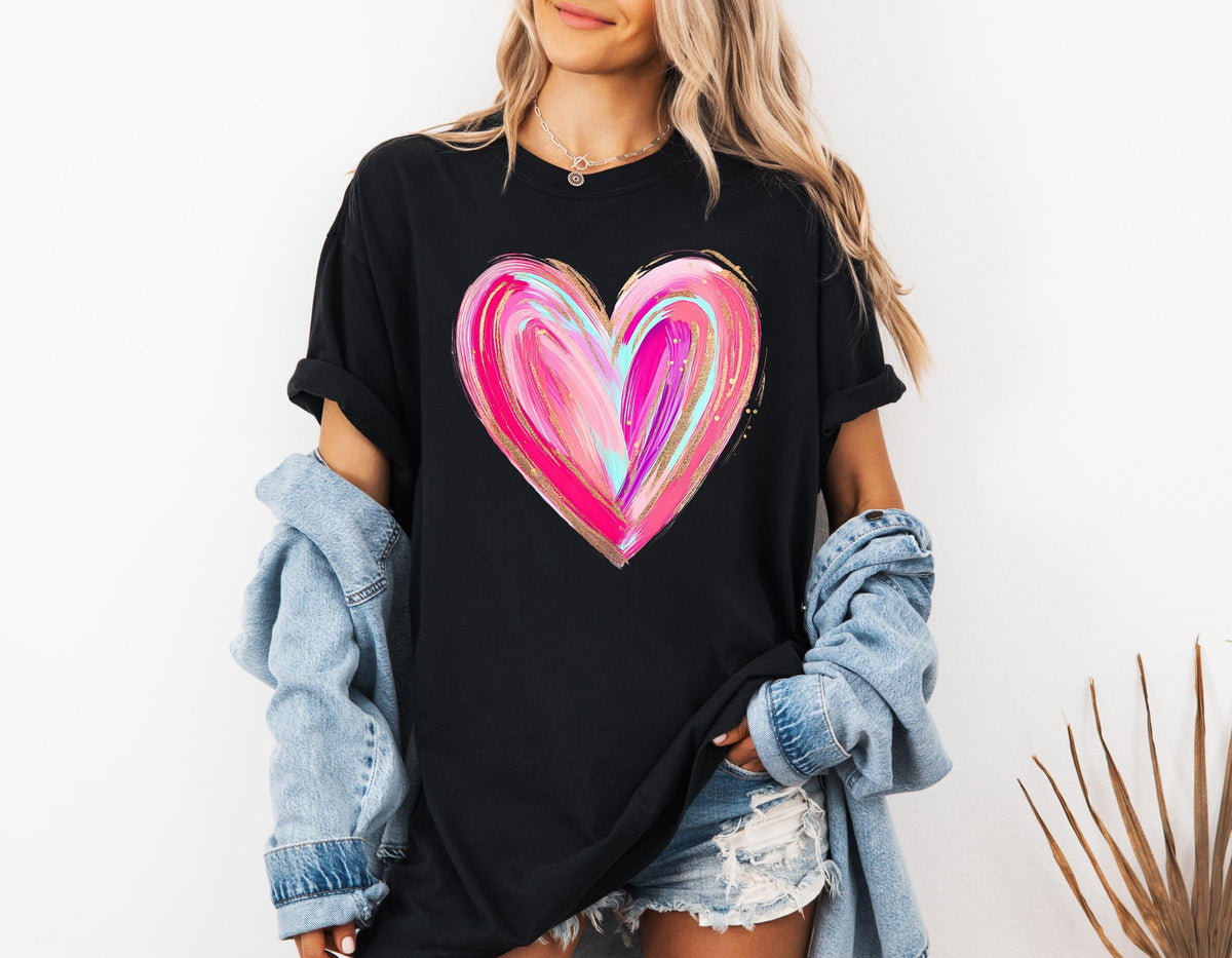 Watercolor Heart Comfort Colors® Shirt, Colorful Heart T-shirt, Valentine's Day Gift Tee, Women Heart Shirt, Couple Vacation Crewneck