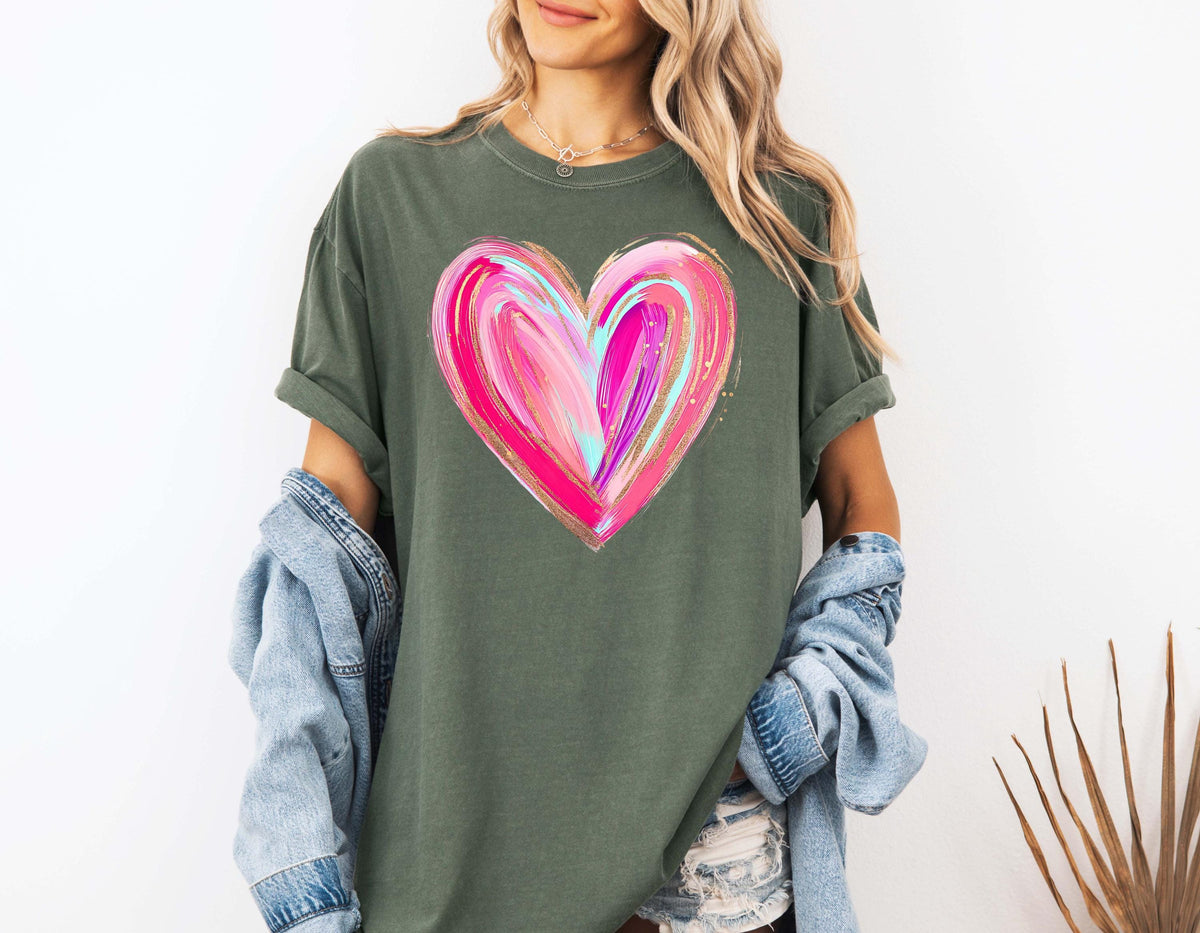 Watercolor Heart Comfort Colors® Shirt, Colorful Heart T-shirt, Valentine's Day Gift Tee, Women Heart Shirt, Couple Vacation Crewneck
