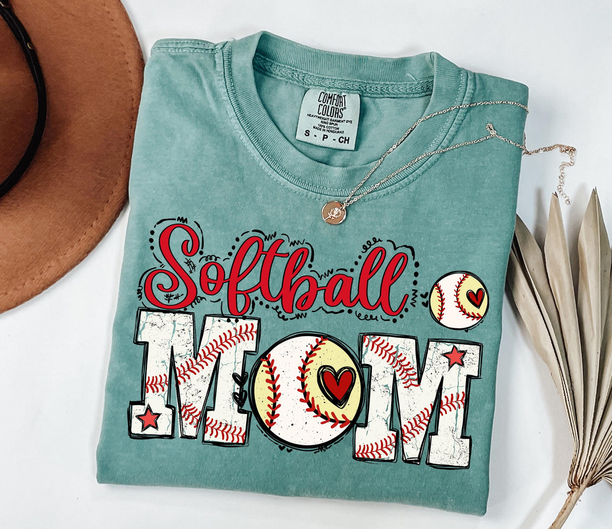 Comfort Colors® Softball Mom Shirt, Softball Lover Mama T-Shirt, Softball Long Sleeve, Sports Mom Crewneck, Sport Season Mom Gift Tee