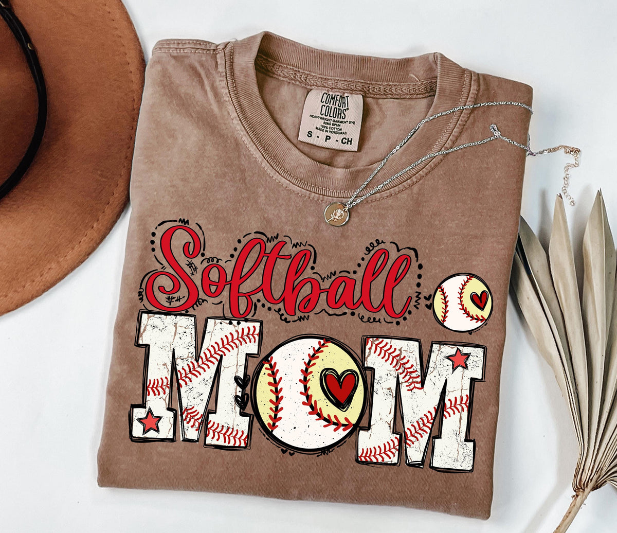 Comfort Colors® Softball Mom Shirt, Softball Lover Mama T-Shirt, Softball Long Sleeve, Sports Mom Crewneck, Sport Season Mom Gift Tee