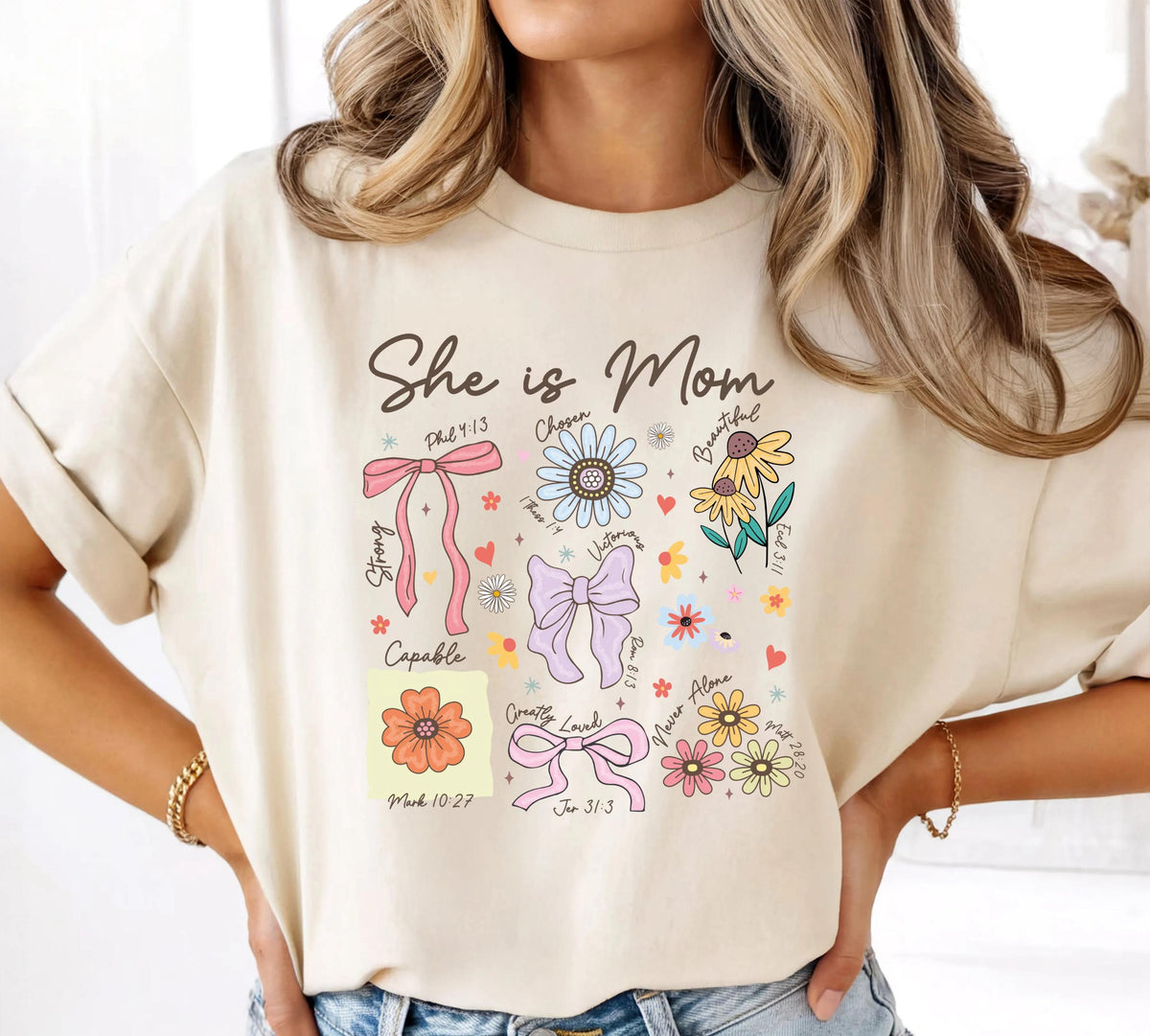 Comfort Colors® She is Mom Shirt, Christian Mama Tee, Religious Mother's Day Gift