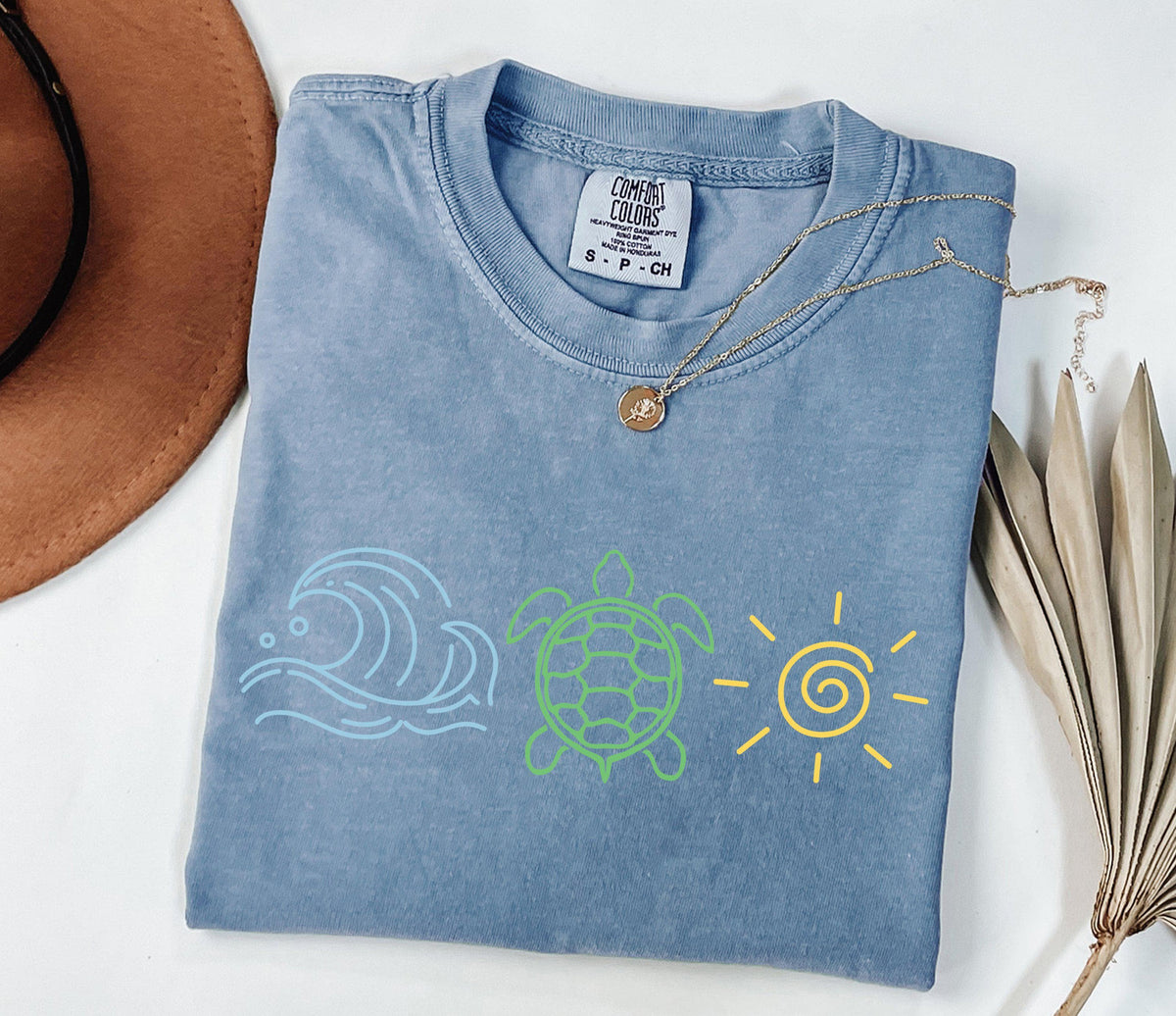 Comfort Colors® Ocean Wave Turtle Sun Shirt, Beach Vacation T-Shirt, Summer Vibes Trip Tee