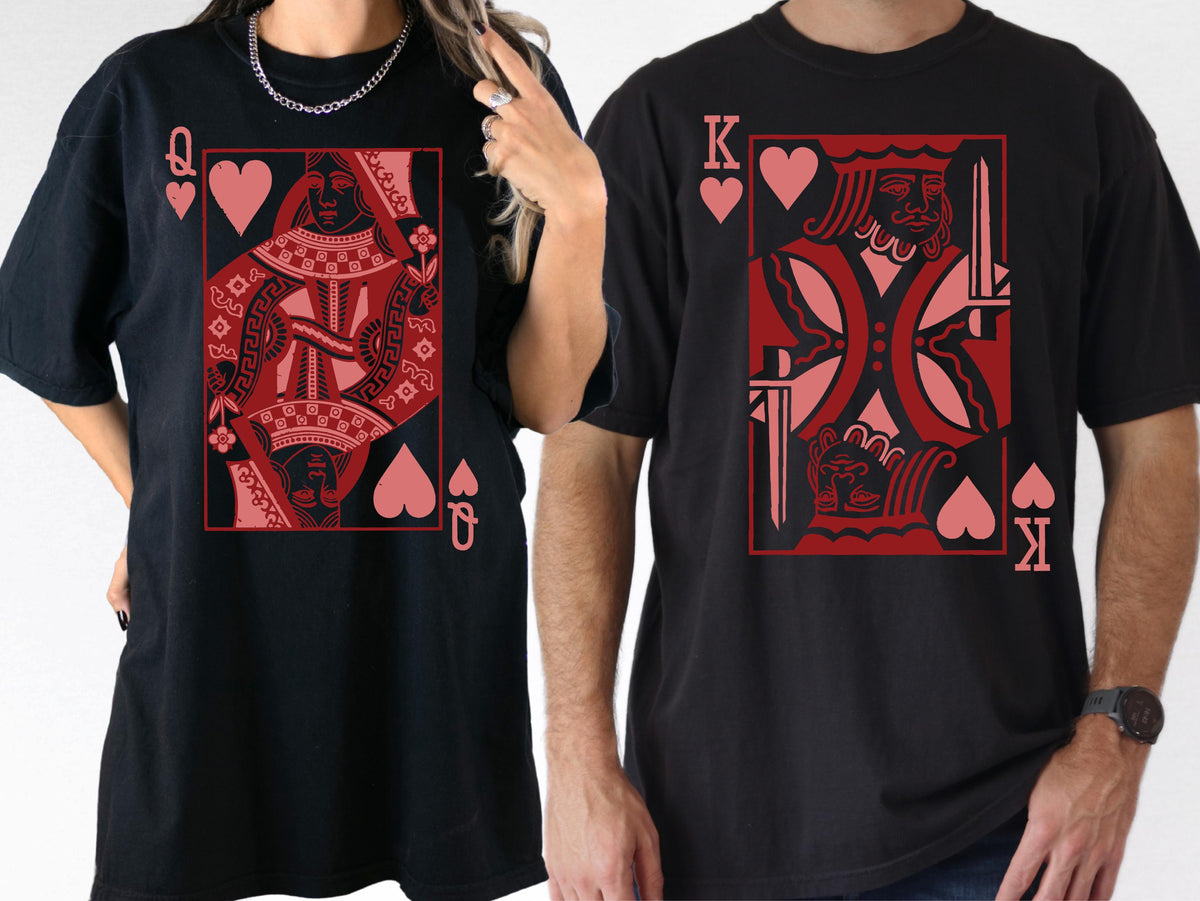 Queen and King of Hearts Comfort Colors® Shirt, Playing Card Lovers T-shirt, Valentine's Day Gift Tee, Couple Vacation Matching Crewneck