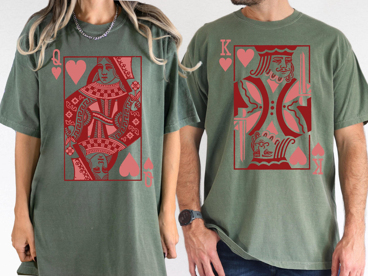 Queen and King of Hearts Comfort Colors® Shirt, Playing Card Lovers T-shirt, Valentine's Day Gift Tee, Couple Vacation Matching Crewneck