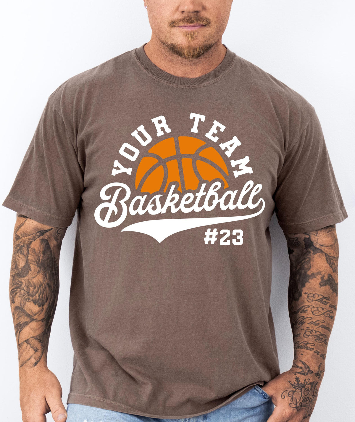 Comfort Colors® Custom Team & Number Basketball T-shirt, Basketball Lover Gift, Basketball Player Shirt, Basketball Season Crewneck