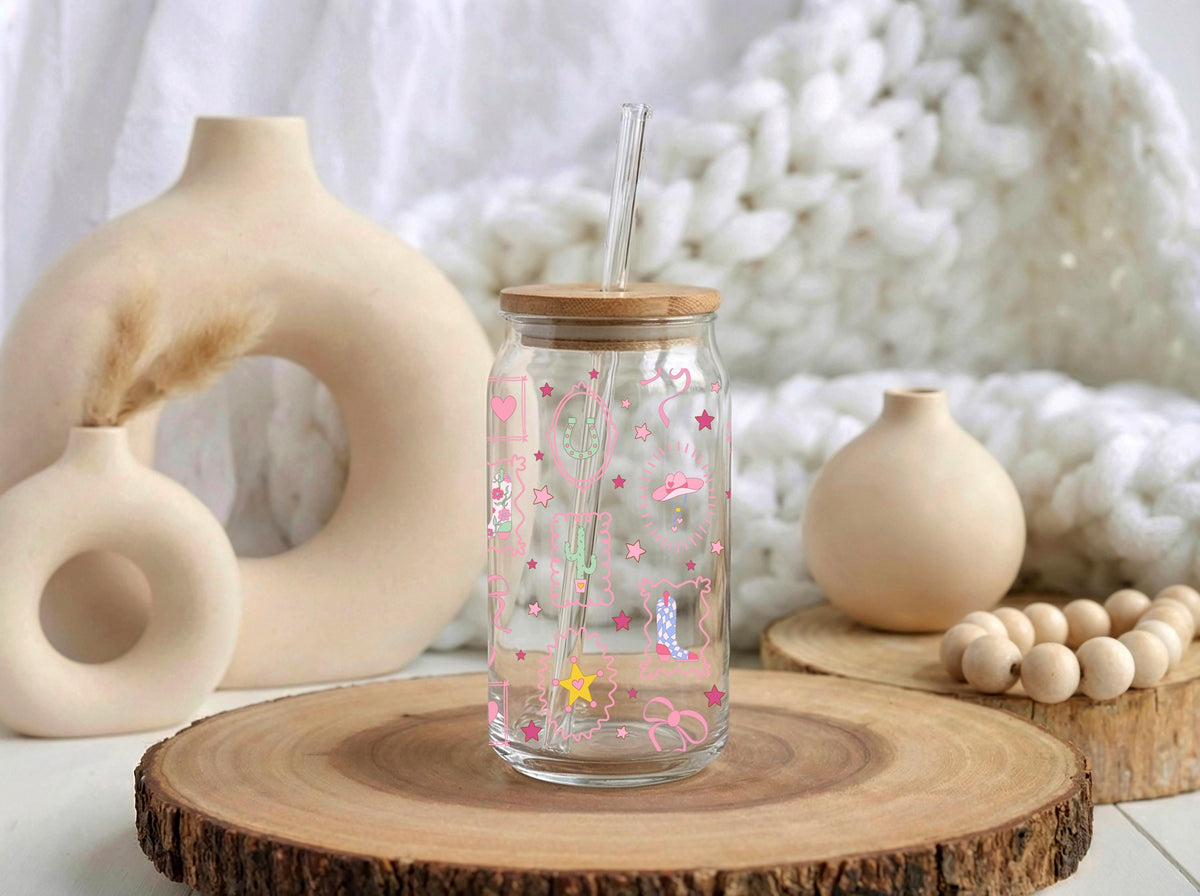 Cowgirl Glass Mug, Personalized Country Girl Can Glass, Western Iced Coffee Cup, Rodeo Gift
