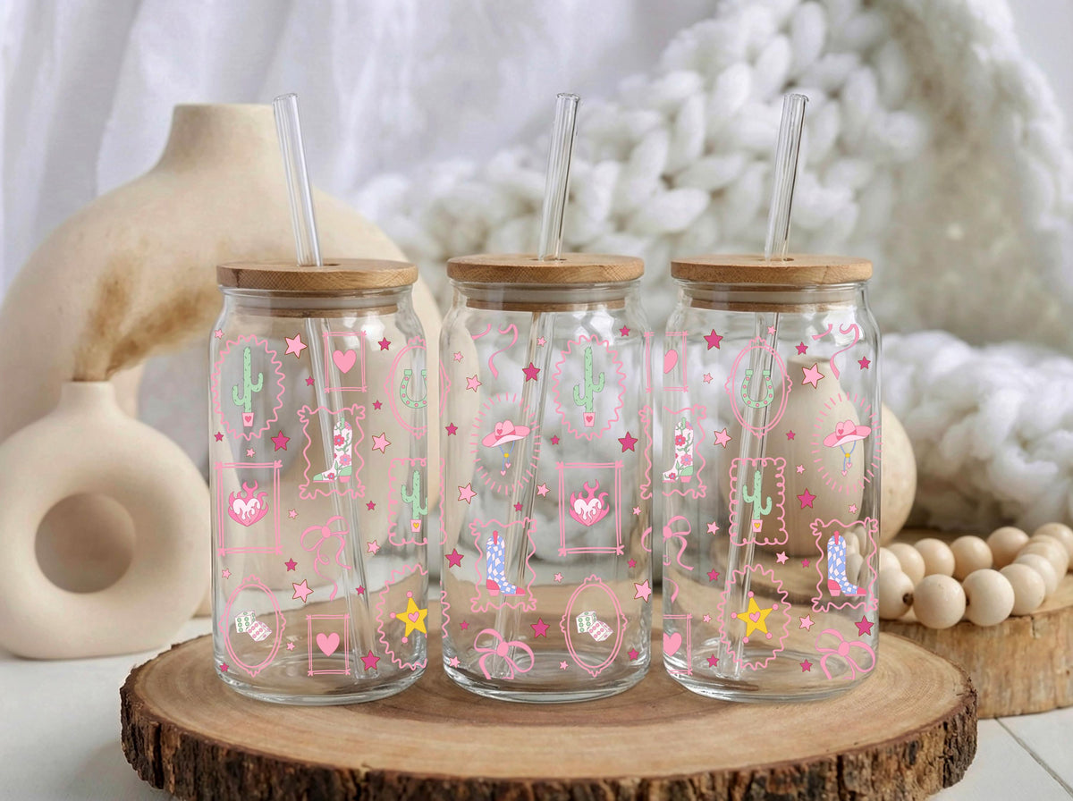 Cowgirl Glass Mug, Personalized Country Girl Can Glass, Western Iced Coffee Cup, Rodeo Gift