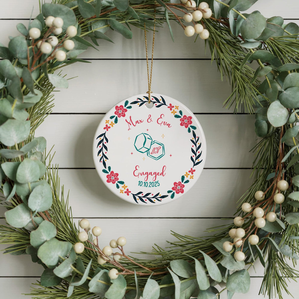 Personalized Engagement Ornament 2026, Personalized First Christmas Engaged Ornament