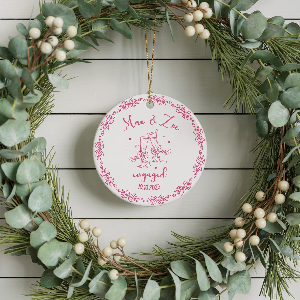 Personalized Engaged Ornament, Custom Engagement Keepsake with Names & Date